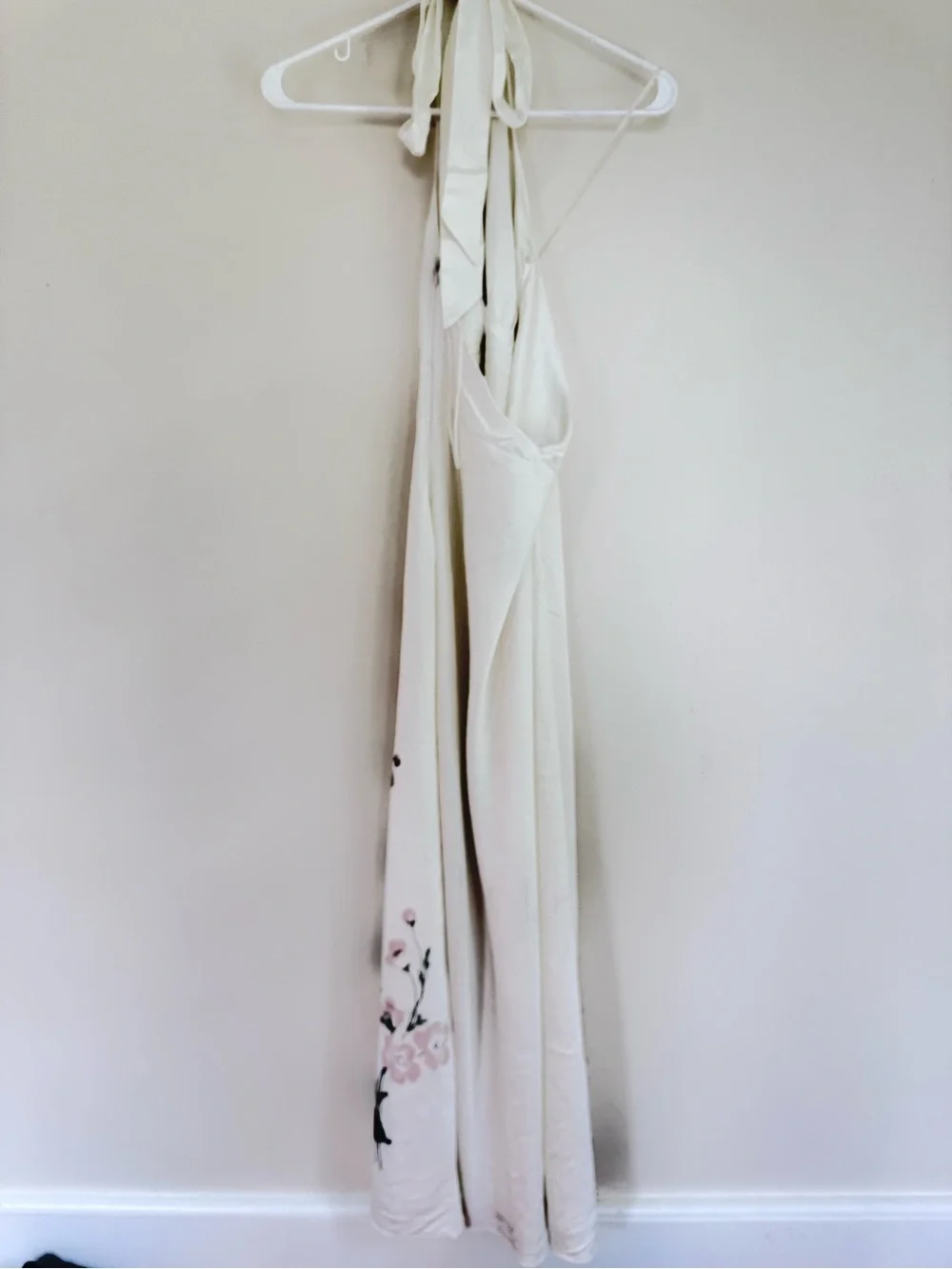 Abercrombie & Fitch Julia Slip Halter Maxi Dress Cream Floral Satin Large Tall